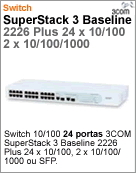 3C16475CS - Switch 10/100 24 portas 3Com SuperStack 3 Baseline 2226 Plus (24 x 10/100; 2 x Gigabit ou SFP) Antigo 3C16475BS [DESCONTINUADO!] (Substitudo pelo HP JD990A)