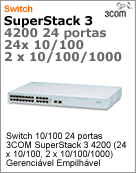 3C17300A - Switch 10/100 26 portas 3Com SuperStack 3 4200 (24 x 10/100; 2 x Gigabit) Gerencivel Empilhvel (Antigo 4226T) [DESCONTINUADO!] (Substitudo pelo HP JD990A)