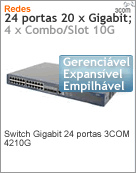 3CRS42G-24-91 - Switch Gigabit 24 portas 3Com 4210G (20 x Gigabit; 4 x Combo/Slot 10G) Gerenciável Expansível Empilhável [DESCONTINUADO!] (Substituído pelo HP JF844A)