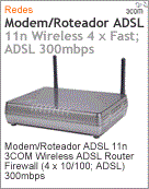 3CRWDR300A-73 - Modem/Roteador ADSL 11n 3Com Wireless ADSL Router Firewall (4 x 10/100; ADSL) 300mbps [DESCONTINUADO!] (Substitudo pelo HP JE459A)