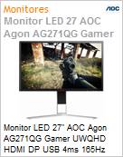 Monitor 27 LED AOC Agon AG271QG Gamer UWQHD HDMI DP USB 4ms 165Hz  (Figura somente ilustrativa, no representa o produto real)