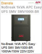 No-Break 1kVA APC Easy UPS SMV SMV1000I-BR 1000VA/700W 220V/220V Senoidal NBR14136 [x6] LED Torre Garantia 2/1 Anos by Schneider Electric (Substitui SMC1000XLBI-BR) (Figura somente ilustrativa, no representa o produto real)