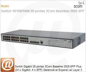 3CRBSG2893 - Switch Gigabit 28 portas 3Com Baseline 2928-SFP Plus (24 x Gigabit; 4 x SFP) Gerencivel Expansvel Layer 3 [DESCONTINUADO!] (Substitudo pelo HP JE006A)