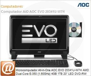 20341U-W7H - Desktop-PC All-in-One AOC EVO 20341U-W7H AMD Dual-Core E-350 (1.60GHz) 4GB 1TB 20" LED DVD-RW Windows 7 Home Basic Wi-Fi N WebCam