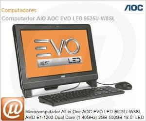 9525U-W8SL - Desktop-PC All-in-One AOC EVO LED 9525U-W8SL AMD E1-1200 Dual Core (1.40GHz) 2GB 500GB 18.5" LED DVD-RW Windows 8 SL Wi-Fi N WebCam Radeon 6310