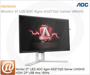 AG271QGFG - Monitor 27" LED AOC Agon AG271QG Gamer UWQHD HDMI DP USB 4ms 165Hz
