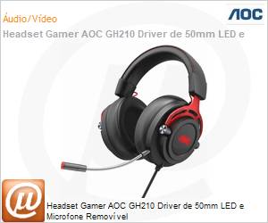 GH210RA1B - Headset Gamer AOC GH210 Driver de 50mm LED e Microfone Removvel
