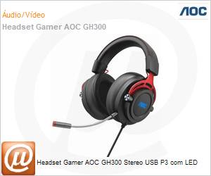 GH300RB2B - Headset Gamer AOC GH300 Stereo USB P3 com LED