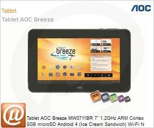 MW0711BR - Tablet AOC Breeze MW0711BR 7" 1.2GHz ARM Cortex 8GB microSD Android 4 (Ice Cream Sandwich) Wi-Fi N WebCam Desbloqueado