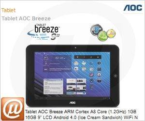 MW0922-BR - Tablet AOC Breeze ARM Cortex A8 Core (1.2GHz) 1GB 16GB 9" LCD Android 4.0 (Ice Cream Sandwich) WiFi N Bluetooth 5MP microSD at 32GB mini HDMI USB