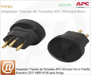 9020620033 - Adaptador Tripolar de Tomadas APC Microsol Novo Padro Brasileiro 2011 NBR14136 para Antigo