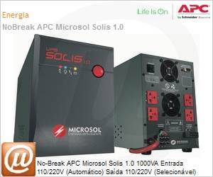 9320100192 - No-Break APC Microsol Solis 1.0 1000VA Entrada 110/220V (Automtico) Sada 110/220V (Selecionvel) Senoidal OnLine