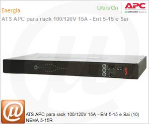 AP4450 - Chaveador de fora ATS APC para rack, 100/120 V, 15 A, entrada 5 -15, 10 sadas 5-15R