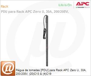 AP7541 - Rgua de tomadas [PDU] para Rack APC Zero U, 30A, 200/208V, (20)C13 & (4)C19