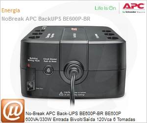 BE600P-BR - No-Break APC Back-UPS BE600P-BR BE600P 600VA/330W Entrada Bivolt/Saída 120Vca 6 Tomadas