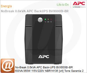 BVX600BI-BR - No-Break 0.6kVA APC Back-UPS BVX600BI-BR 600VA/360W 115V/220V NBR14136 [x4] Torre Garantia 2 Anos by Schneider Electric 