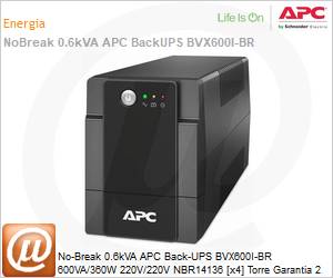 BVX600I-BR - No-Break 0.6kVA APC Back-UPS BVX600I-BR 600VA/360W 220V/220V NBR14136 [x4] Torre Garantia 2 Anos by Schneider Electric