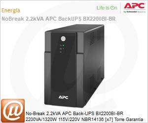 BX2200BI-BR - No-Break 2.2kVA APC Back-UPS BX2200BI-BR 2200VA/1320W 115V/220V NBR14136 [x7] Torre Garantia 2 Anos by Schneider Electric 