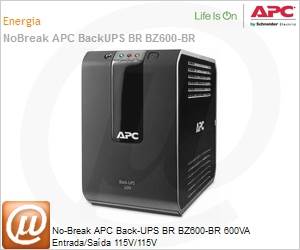 BZ600-BR - No-Break APC Back-UPS BR BZ600-BR 600VA Entrada/Sada 115V/115V by Schneider Electric (Ser substitudo pelo BVX600I-BR)