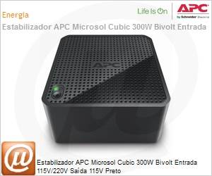 CUBIC300BI-BR - Estabilizador APC Microsol Cubic 300W Bivolt Entrada 115V/220V Sada 115V Preto