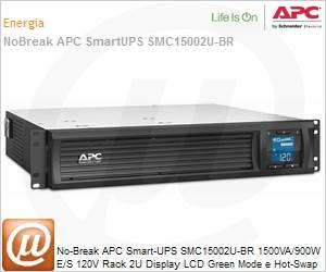 SMC15002U-BR - No-Break APC Smart-UPS SMC15002U-BR 1500VA/900W E/S 120V Rack 2U Display LCD Green Mode e Hot-Swap (Substitui SUA1500-BR) by Schneider Electric