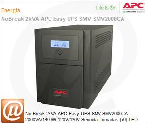 SMV2000CA - No-Break 2kVA APC Easy UPS SMV SMV2000CA 2000VA/1400W 120V/120V Senoidal Tomadas [x6] LED Torre Gerencivel Garantia 2 Anos by Schneider Electric