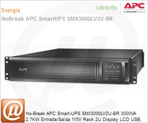 SMX3000LV2U-BR - No-Break APC Smart-UPS SMX3000LV2U-BR 3000VA 2.7KW Entrada/Sada 115V Rack 2U Display LCD USB, Serial, SmartSlot Expansvel 3 Anos Balco by Schneider Electric