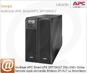 SRT10KXLT - No-Break APC Smart-UPS SRT10KXLT 208W/240V Online Senoidal dupla converso Bifsico 2F+N+T ou Monofsico F+N+T 10000VA/8000W Expansvel by Schneider Electric