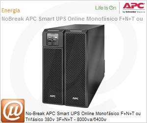 SRT8KXLI - No-Break APC Smart-UPS SRT8KXLI 8000VA 6400W Online Monofsico F+N+T ou Trifsico 380v 3F+N+T Expansvel 3 Anos de Garantia by Schneider Electric
