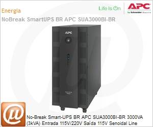 SUA3000BI-BR - No-Break Smart-UPS BR APC SUA3000BI-BR 3000VA (3kVA) Entrada 115V/220V Sada 115V Senoidal Line Interactive 6 Tomadas Novo Padro BR