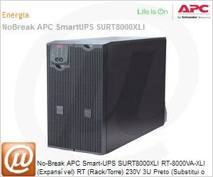 SURT8000XLI - No-Break APC Smart-UPS SURT8000XLI RT-8000VA-XLI (Expansvel) RT (Rack/Torre) 230V 3U Preto (Substitui o SURT7500XLI)