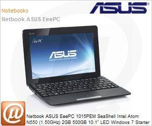 1015PEM-BLK185S - Netbook ASUS EeePC 1015PEM SeaShell Intel Atom N550 (1.50GHz) 2GB 500GB 10.1" LED Windows 7 Starter Wi-Fi N WebCam Black