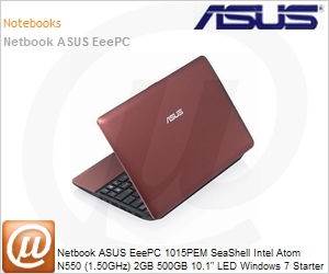 1015PEM-RED076S - Netbook ASUS EeePC 1015PEM SeaShell Intel Atom N550 (1.50GHz) 2GB 500GB 10.1" LED Windows 7 Starter Wi-Fi N WebCam Red