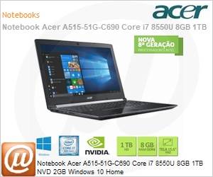 NX.GZ2AL.001 - Notebook Acer A515-51G-C690 Core i7 8550U 8GB 1TB NVD 2GB Windows 10 Home