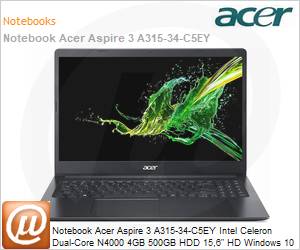 NX.HRNAL.001 - Notebook Acer Aspire 3 A315-34-C5EY Intel Celeron Dual-Core N4000 4GB 500GB HDD 15,6" HD Windows 10 Home 1 Ano Balco
