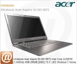 NX.M10AL.003 - Ultrabook Acer Aspire S3-391-6673 Intel Core i3-2367M (1.40GHz) 4GB 256GB [SSD] 13.3" LED Windows 7 Home Basic 64 Wi-Fi N Bluetooth 4.0 WebCam HDMI