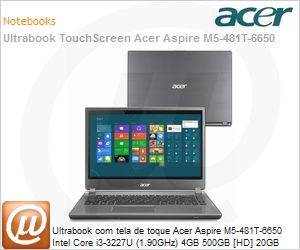 NX.M4QAL.004 - Ultrabook com tela de toque Acer Aspire M5-481T-6650 Intel Core i3-3227U (1.90GHz) 4GB 500GB [HD] 20GB [SSD] 14" LED DVD-RW Windows 8 SL 64 Wi-Fi N WebCam HDMI USB 3.0