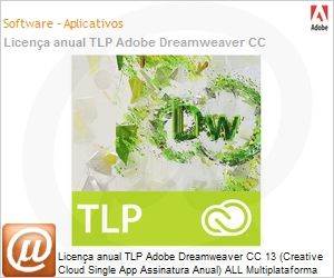 65224716BA01A12 - Licena anual TLP Adobe Dreamweaver CC 13 (Creative Cloud Single App Assinatura Anual) ALL Multiplataforma Multilinguagem Subscription Anual 1 User
