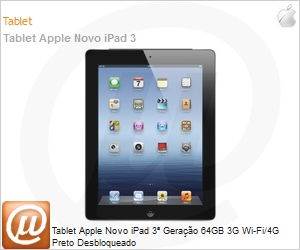 MD368BZ/A - Tablet Apple Novo iPad 3 Gerao 64GB 3G Wi-Fi/4G Preto Desbloqueado