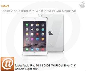 MGJ12BR/A - Tablet Apple iPad Mini 3 64GB Wi-Fi Cel Silver 7.9" Camera iSight 5MP