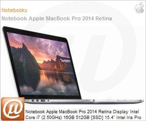 MGXC2BZ/A - Notebook Apple MacBook Pro 2014 Retina Display Intel Core i7 (2.50GHz) 16GB 512GB [SSD] 15.4" Intel Iris Pro Graphics + GeForce GT 750M 2GB