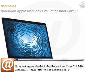 MJLQ2BZ/A - Notebook Apple MacBook Pro Retina Intel Core i7 2.2GHz 256GBSSD 16GB Intel Iris Pro Graphics 15.4"