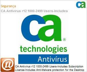 CAAV1206E1C - CA Antivirus r12 1000-2499 Users-Includes Subscription License-Includes Anti-Malware protection for the Desktop Laptops and Server. Product plus 1 Ano Value Maintenance