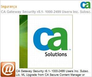 CAGS8106MPUE3C - CA Gateway Security r8.1- 1000-2499 Users Inc. Subsc. Lic. ML UPGRADE from CA Secure Content Manager or Multiple Threat Line discount for CA Threat Management- Prod. 3Yr Maint.
