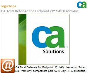 CATDE1201CUE3C - CA Total Defense for Endpoint r12 1-49 Users-Inc. Subsc. Lic.-from any competitors paid AV A-Spy HIPS product(s) or Endpoint Suite. Prod. and 3Yr Maint.