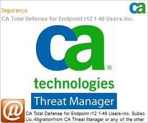 CATDE1201MIG2C - CA Total Defense for Endpoint r12 1-49 Users-Inc. Subsc. Lic.-Migrationfrom CA Threat Manager or any of the other CA Threat products. Prod. and 2Yr Maint.