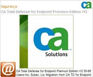 CATDEP1202MIG2G - CA Total Defense for Endpoint Premium Edition r12 50-99 Users-Inc. Subsc. Lic.-Migration from CA TD for Endpoint or any other CA Threat products. Prod. and 2Yr Maint.