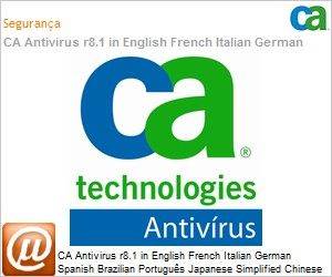 EAV8105BPUE - CA Antivirus r8.1 in English French Italian German Spanish Brazilian Portugus Japanese Simplified Chinese and Traditional Chinese 5 Users UPGRADE from eTrust Antivirus