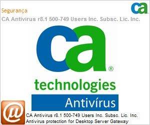 ETRAVE8105E1G - CA Antivirus r8.1 500-749 Users Inc. Subsc. Lic. Inc. Antivirus protection for Desktop Server Gateway Groupware and PocketPC Prod. and 1Yr Maint.