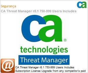 ETRITM8106CUE1C - CA Threat Manager r8.1 750-999 Users Includes Subscription License UPGRADE from any competitor's paid Antivirus and AntiSpyware Product plus 1 Ano Value Maintenance